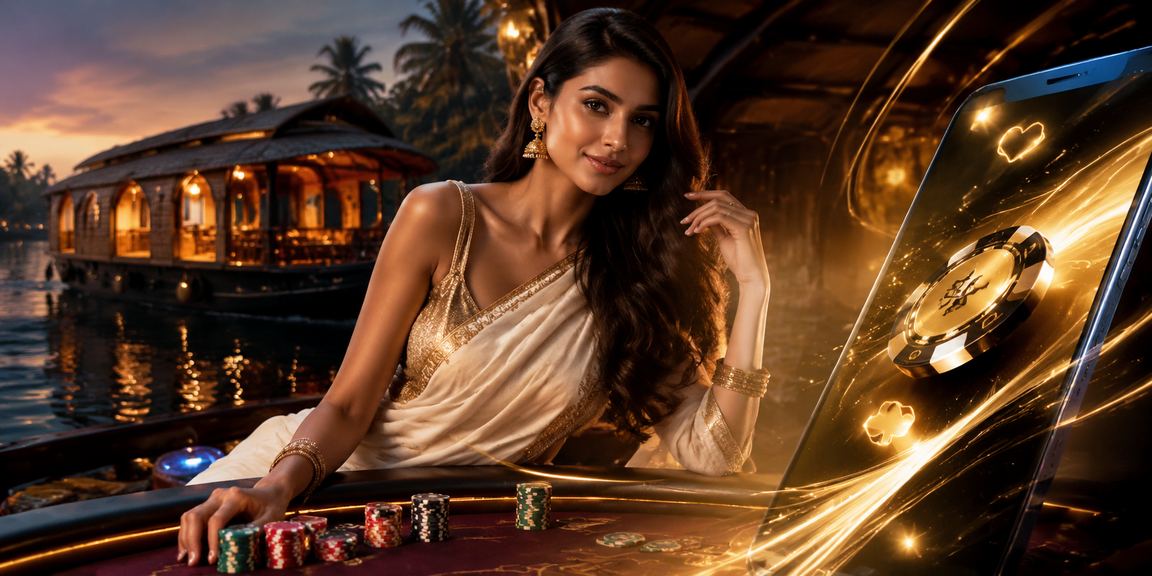 Slot player enjoying bonuses in Kerala backwater setting