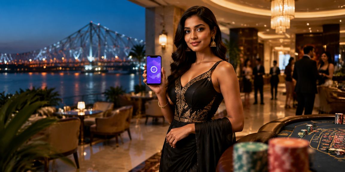 Kolkata Howrah Bridge with baccarat game model to illustrate privacy policy theme