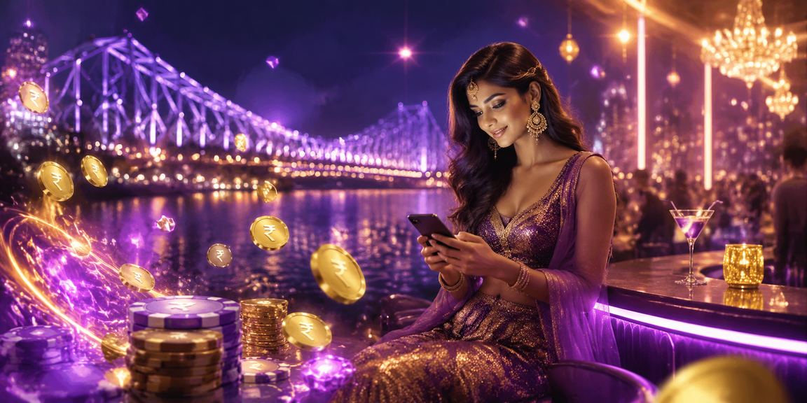 Evening view of Kolkata's Howrah Bridge with lively casino app scene